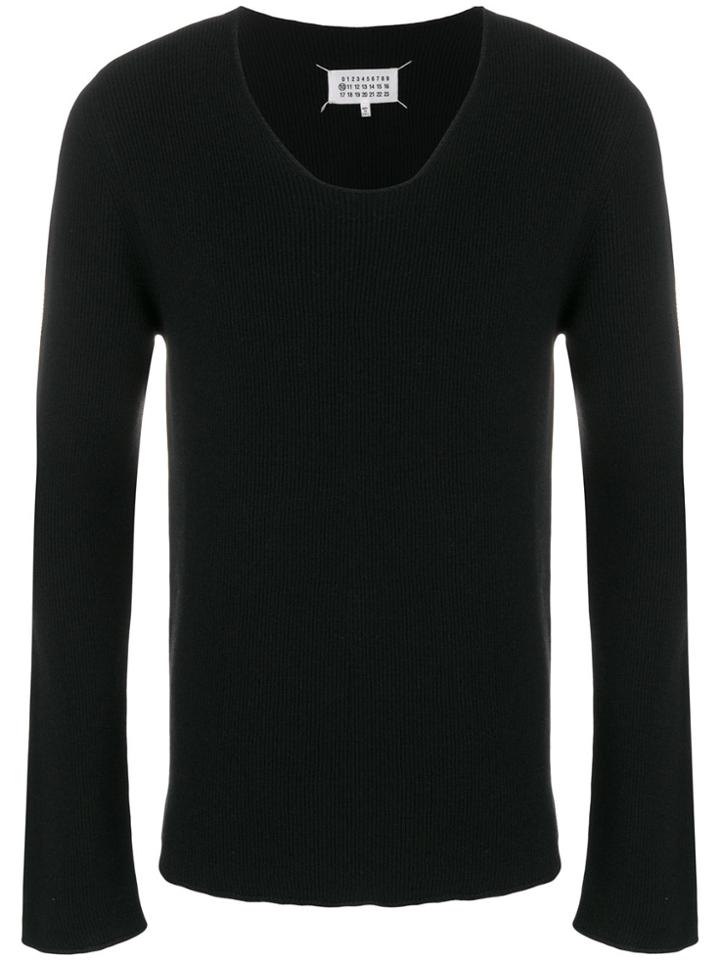 Maison Margiela Ribbed Low Neck Sweater - Black