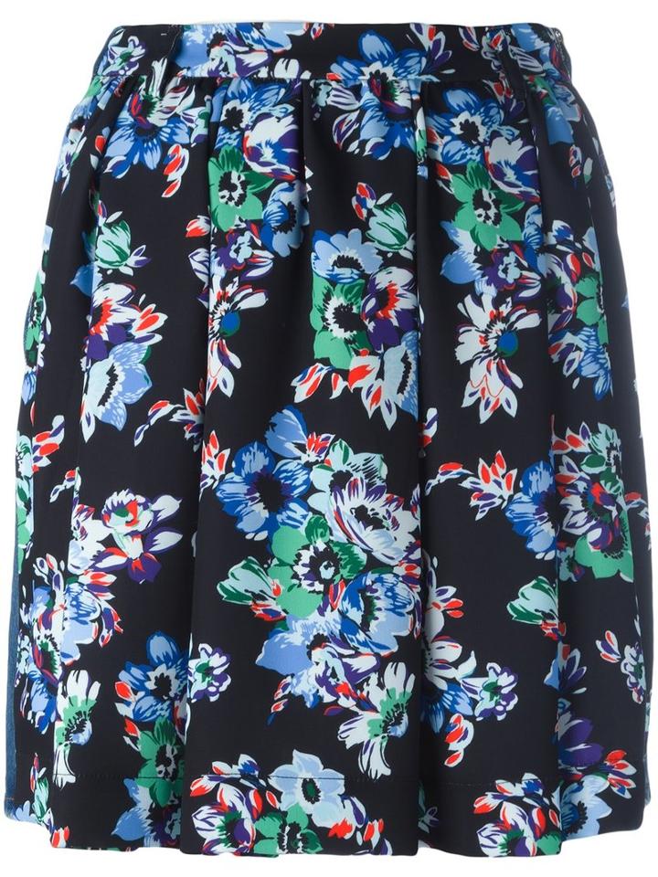 Msgm Floral Print Pleated Skirt, Women's, Size: 38, Blue, Polyester/cotton