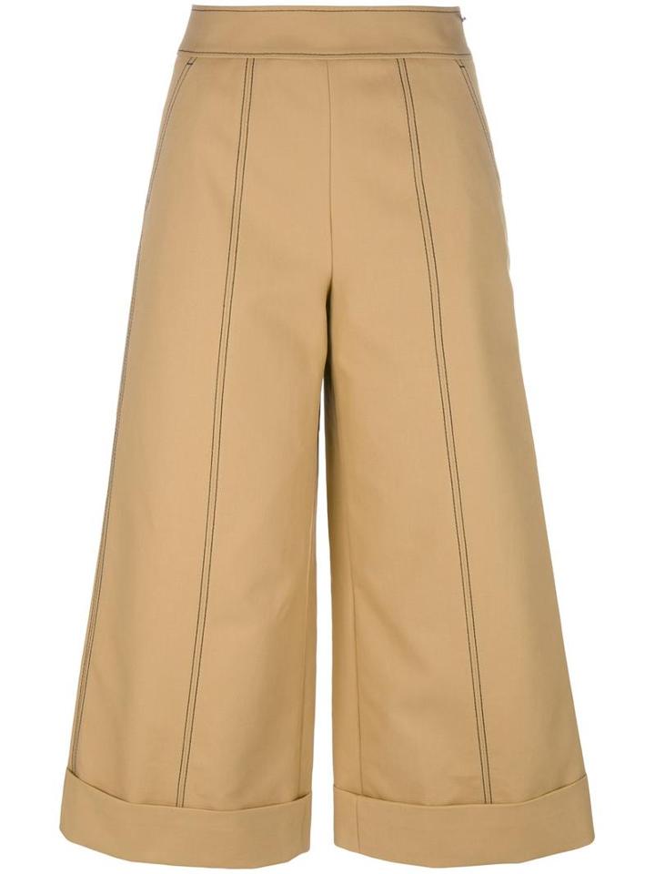 Msgm Wide Leg Cropped Trousers, Women's, Size: 46, Brown, Cotton
