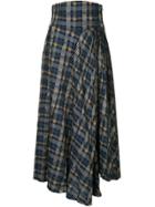 Mame Asymmetric Plaid Skirt - Multicolour