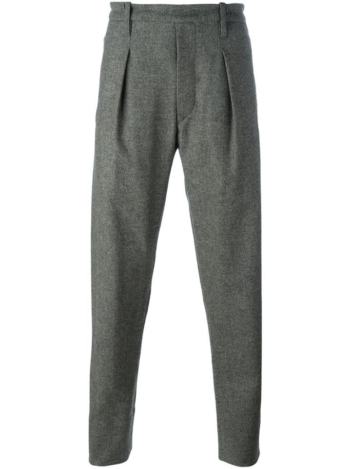 Lemaire Pleated Tapered Trousers, Men's, Size: 48, Grey, Cotton/viscose/wool