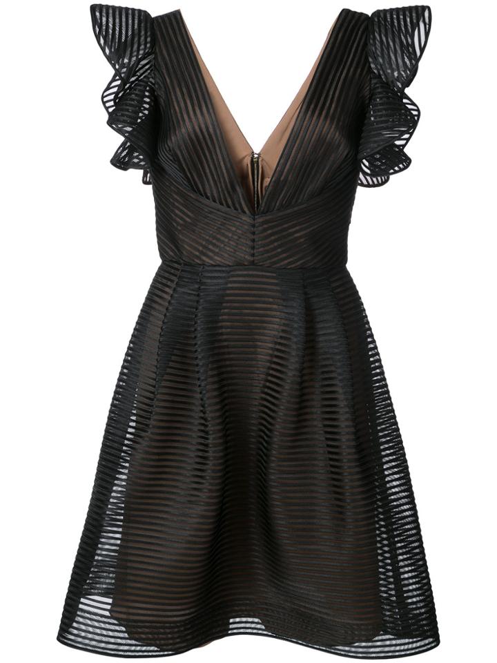 Marchesa Notte Ruffled Mini Plunge Dress - Black