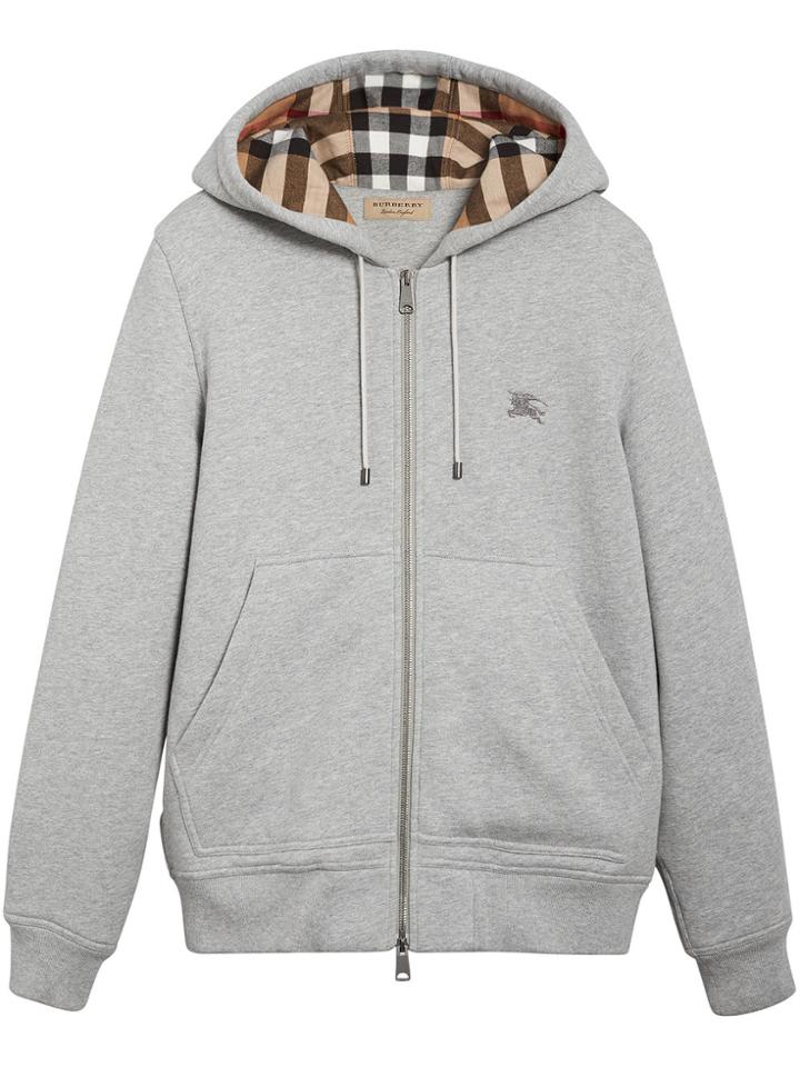 Burberry Check Detail Hooded Sweatshirt - Grey