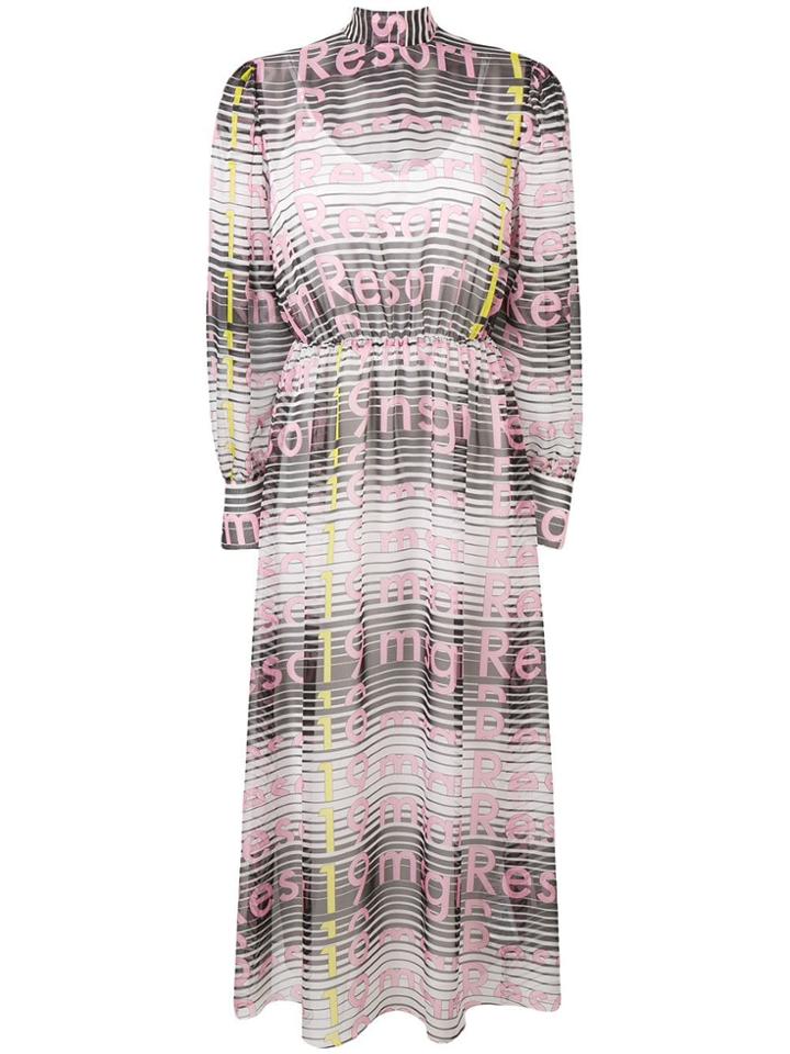 Msgm Striped Logo Print Pussy Bow Dress - Pink