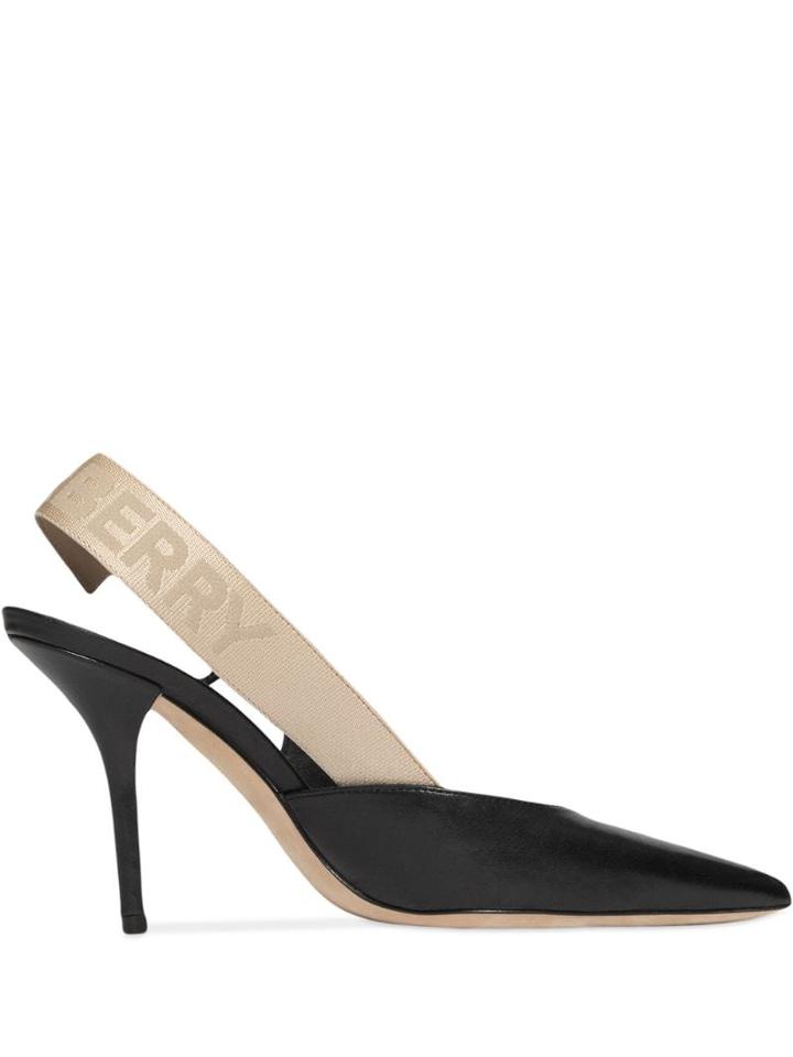 Burberry Logo Strap Slingback Pumps - Black