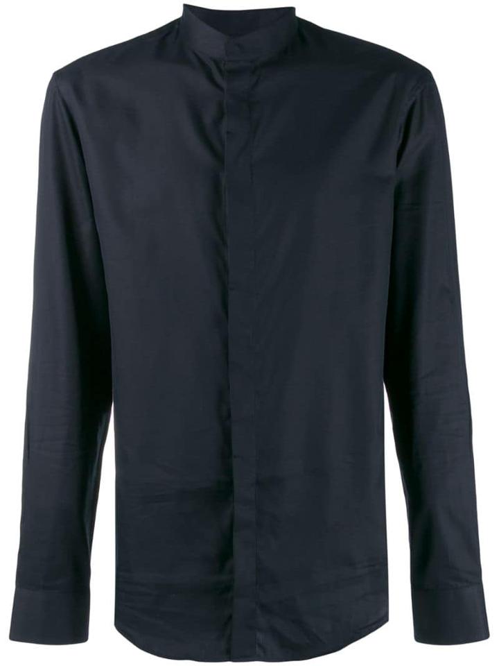 Emporio Armani Plain Band Collar Shirt - Blue