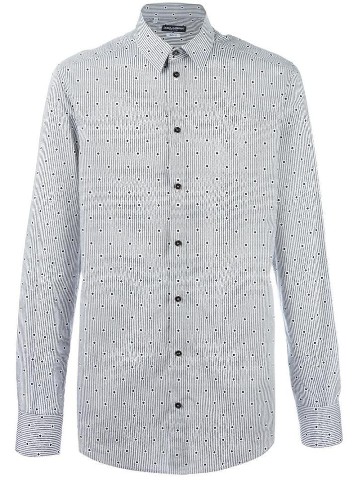 Dolce & Gabbana Dot Printed Shirt, Men's, Size: 42, White, Cotton