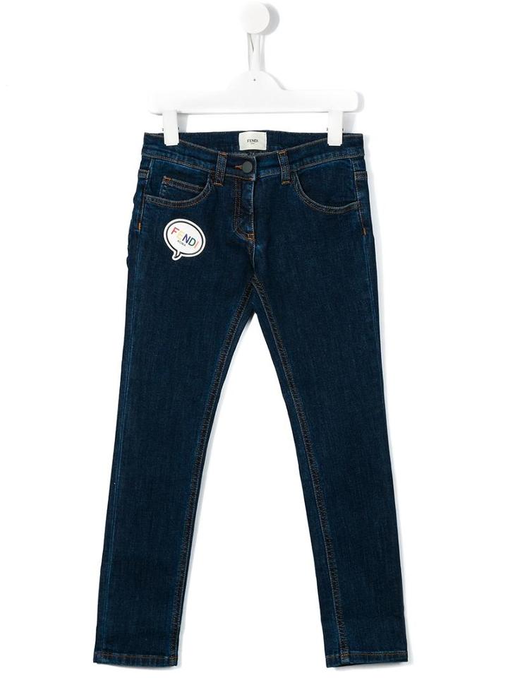 Fendi Kids Speech Bubble Logo Patch Jeans, Girl's, Size: 12 Yrs, Blue