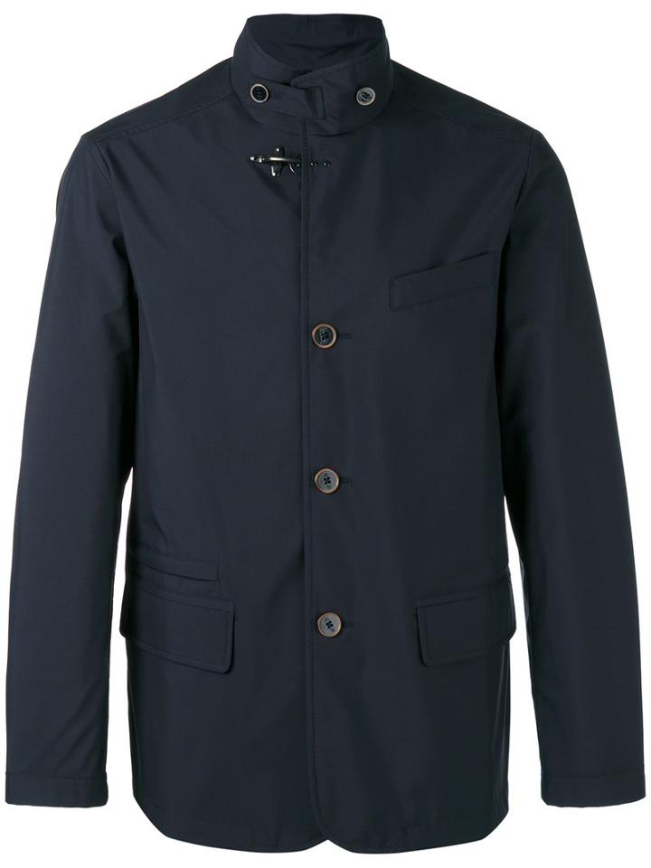 Fay - Buttoned High Collar Jacket - Men - Cotton/polyamide/polyester/polyurethane - Xxl, Blue, Cotton/polyamide/polyester/polyurethane