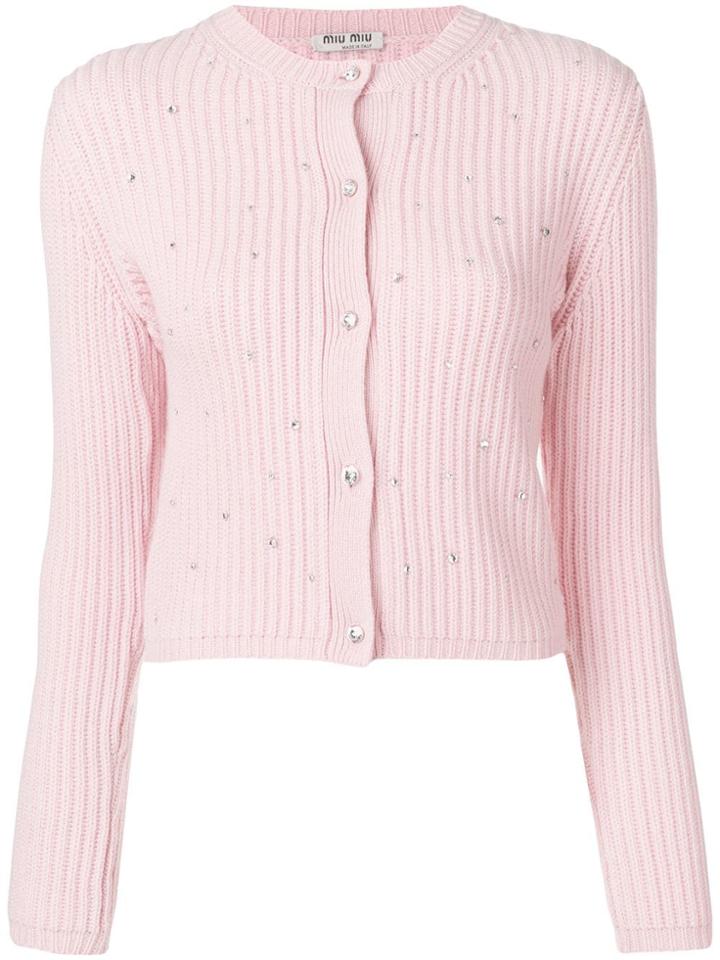 Miu Miu Crystal Embellished Cardigan - Pink