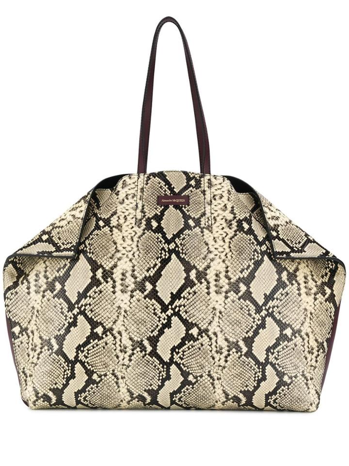 Alexander Mcqueen Snakeskin Effect Butterfly Tote - Neutrals