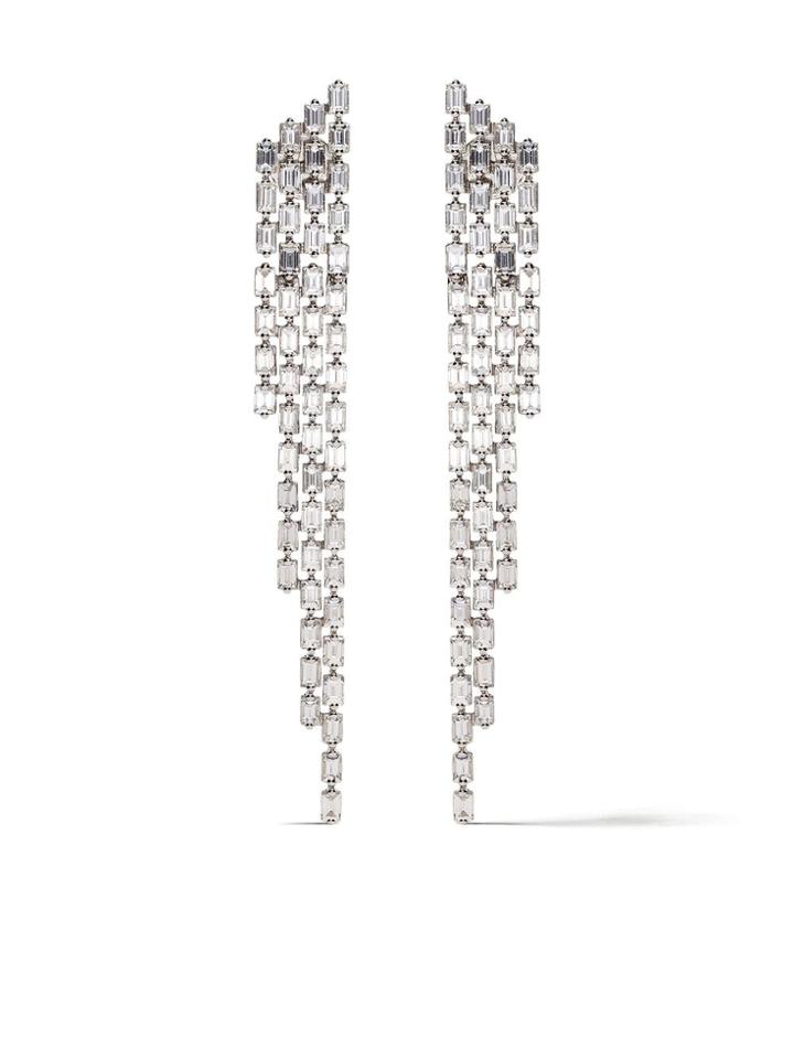 As29 18kt White Gold Diamond Baguette 4-line Cascade Earrings