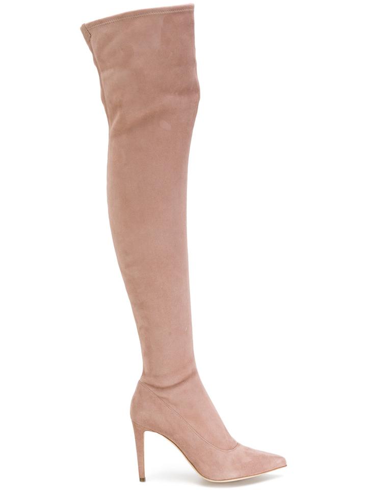 Sergio Rossi Thigh High Pointed Boots - Nude & Neutrals