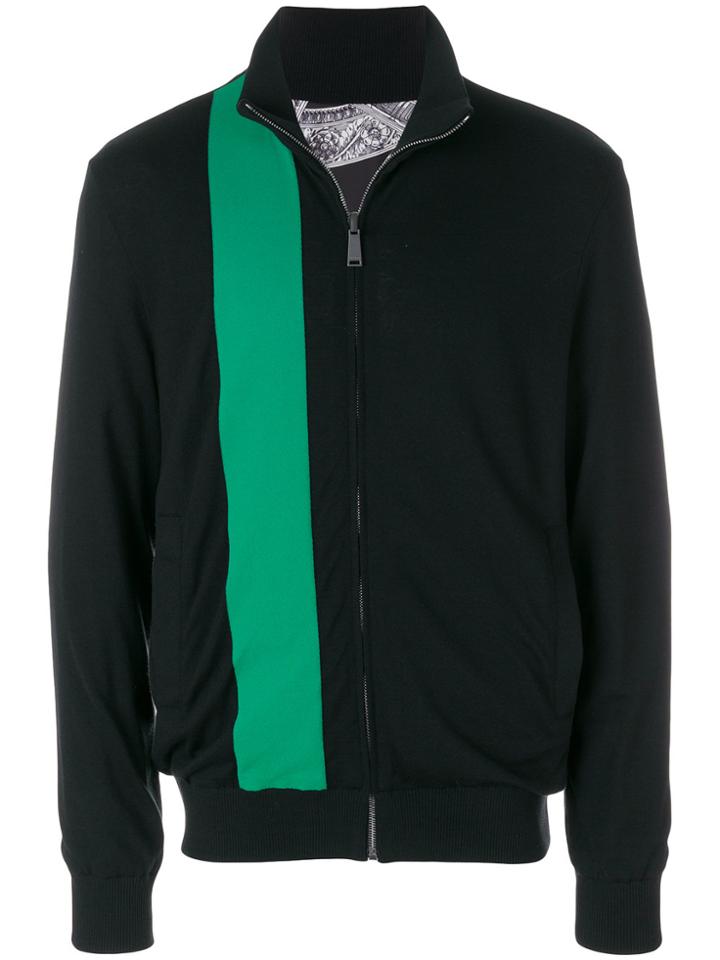 Versace Contrasting Stripe Zipped Cardigan - Black