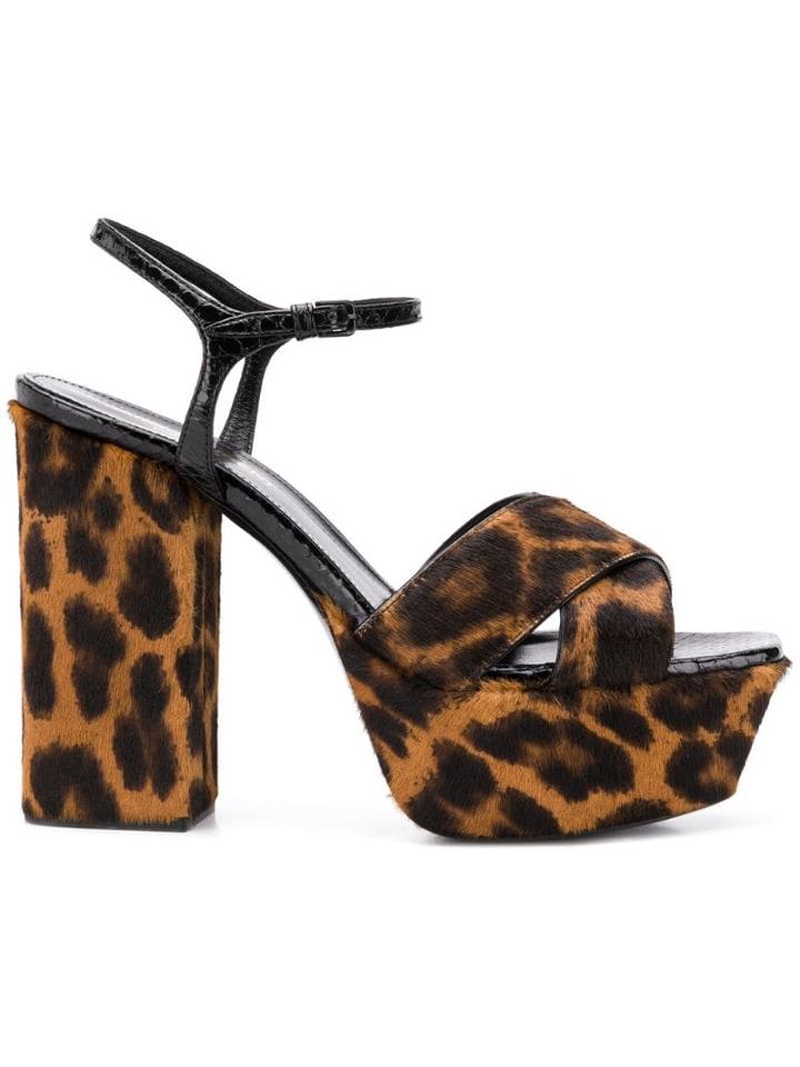 Saint Laurent Leopard Printed Sandals - Brown
