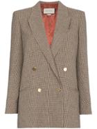 Gucci Houndstooth Linen Jacket With Back Patch - Brown
