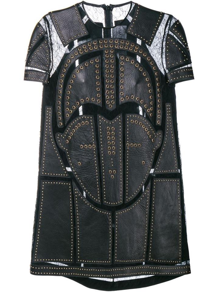 Valentino Leather And Lace Dress With Studded Panels