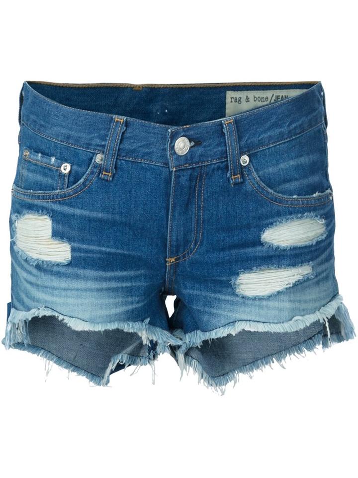 Rag & Bone Distressed Denim Shorts, Women's, Size: 24, Blue, Cotton
