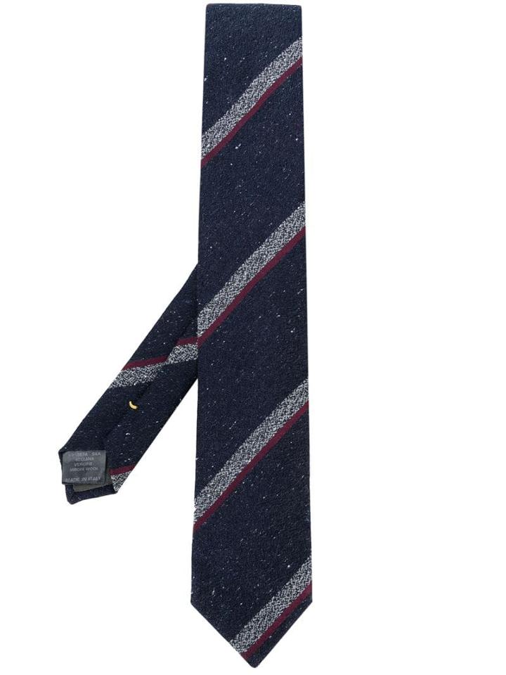 Canali Stripe Panelled Tie - Blue
