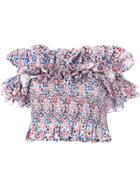 Philosophy Di Lorenzo Serafini Off Shoulder Ruffle Crop Top - Blue