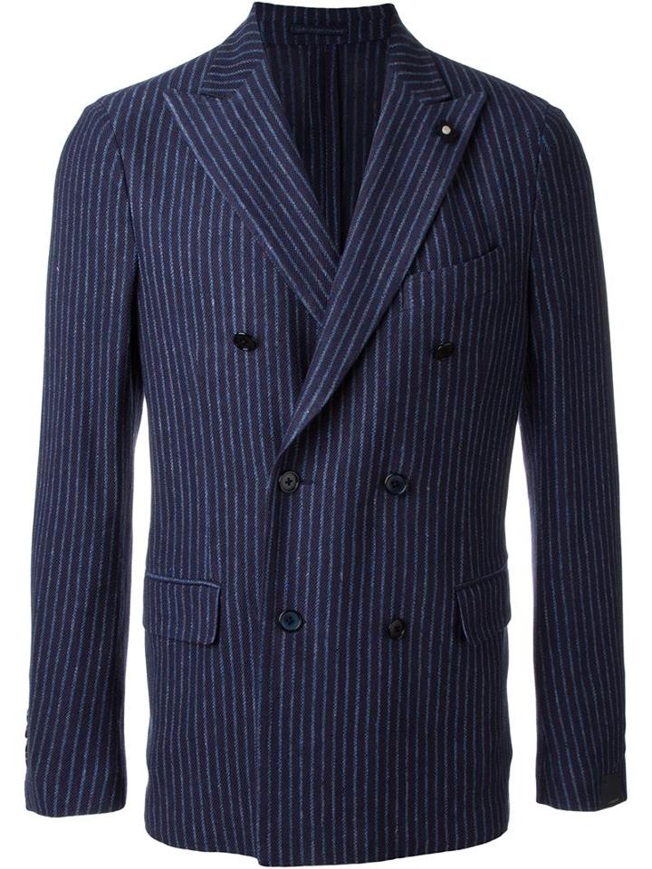 Lardini Pinstriped Blazer, Men's, Size: 50, Blue, Linen/flax