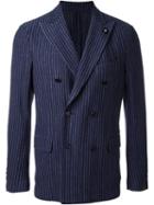 Lardini Pinstriped Blazer, Men's, Size: 50, Blue, Linen/flax