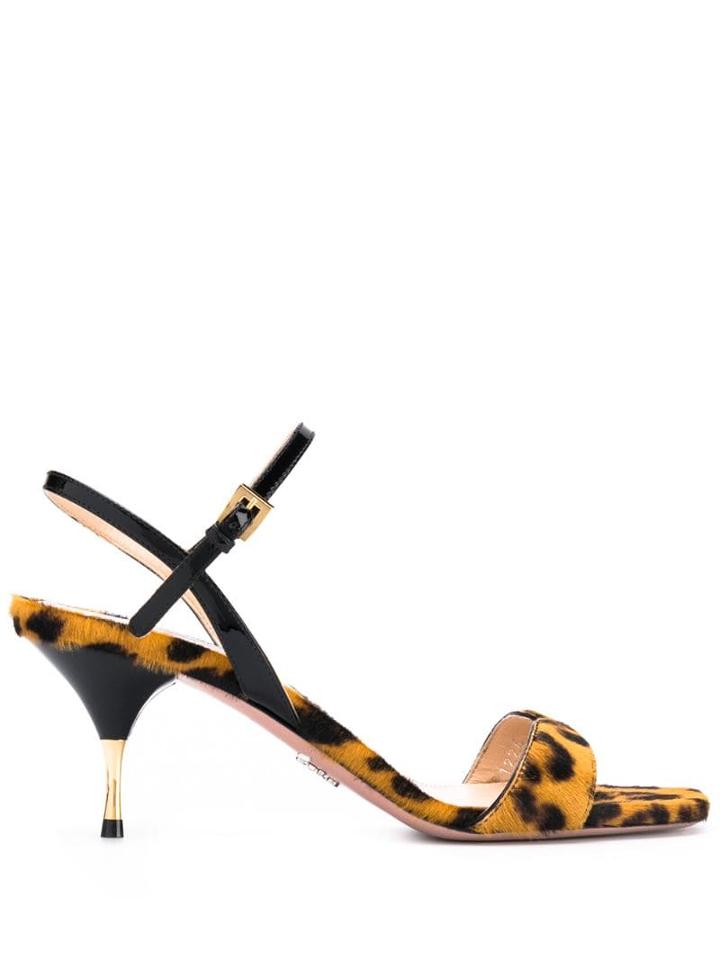 Prada Leopard Print Strappy Sandals - Brown