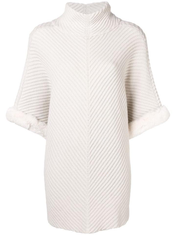 N.peal Fur-trim Diagonal Rib Poncho - Grey