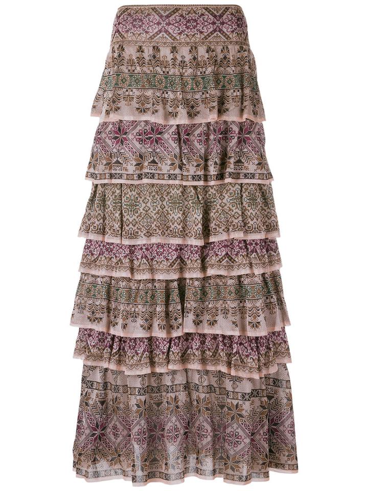 Cecilia Prado - Long Ruffled Skirt - Women - Viscose - M, Nude/neutrals, Viscose