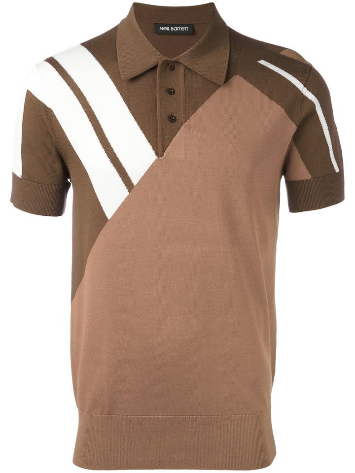 Neil Barrett Contrast Stripe Polo Shirt, Men's, Size: Small, Nude/neutrals, Viscose/nylon