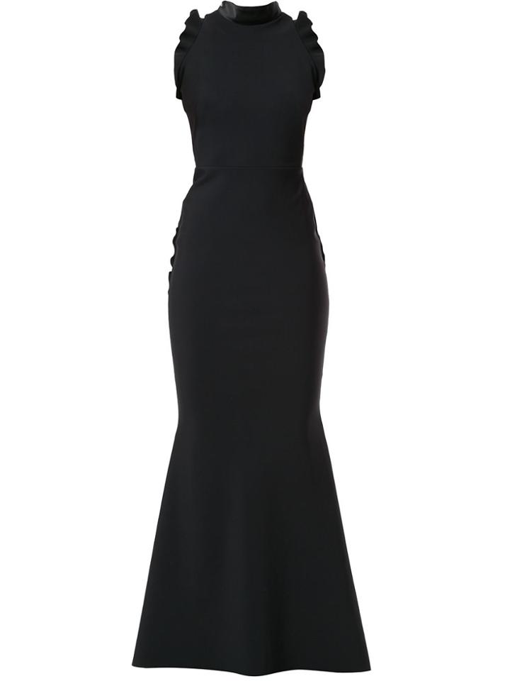 Greta Constantine Badilo Flutter Trim Evening Gown - Black