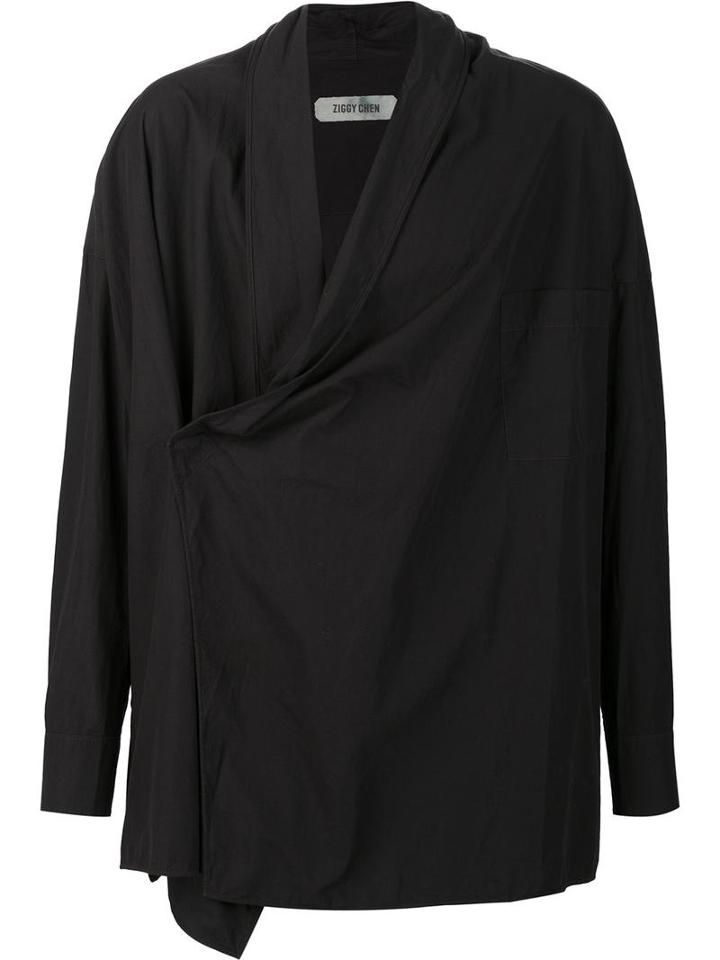Ziggy Chen Wrap Front Shirt, Men's, Size: 48, Black, Cotton