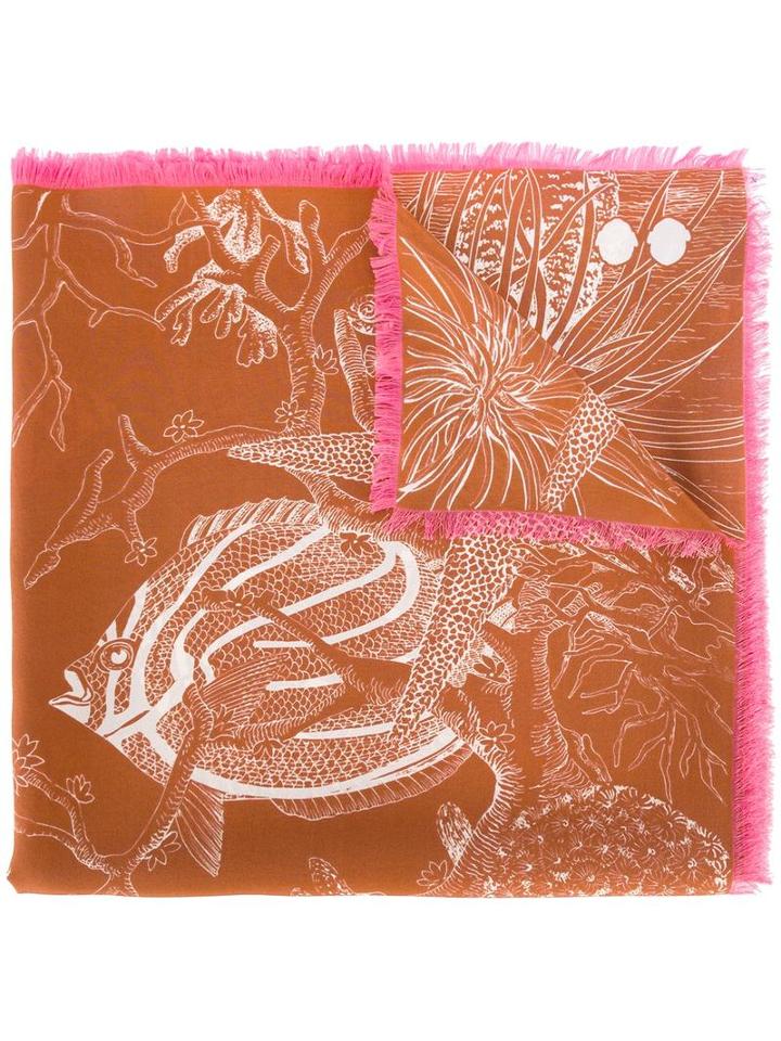 Odeeh Sealife Print Scarf, Women's, Brown, Silk