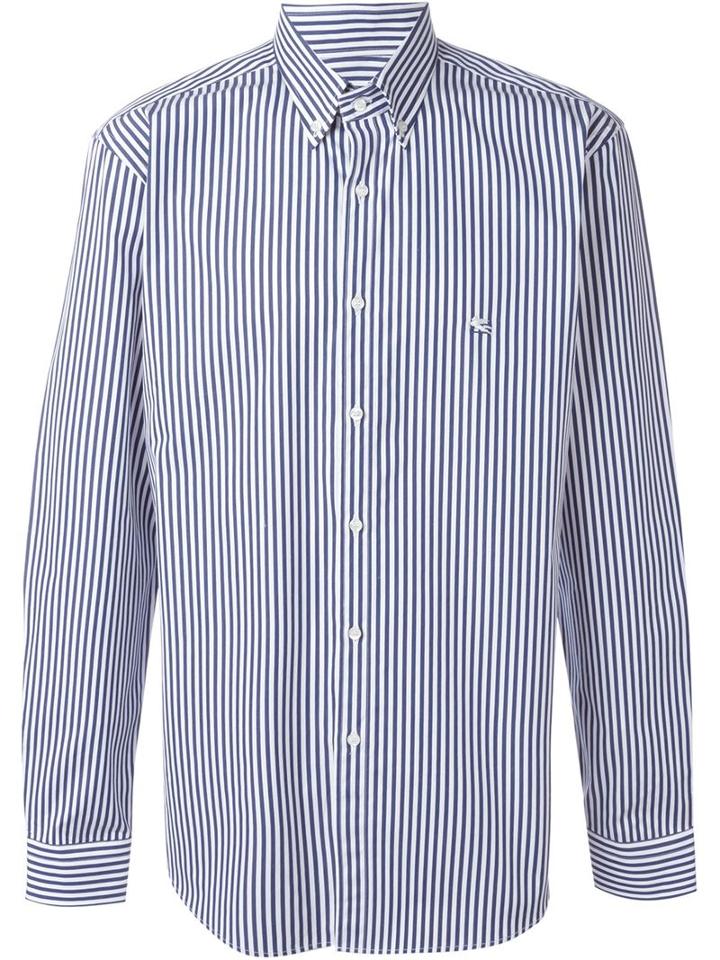 Etro Striped Button Down Shirt, Men's, Size: 43, Blue, Cotton
