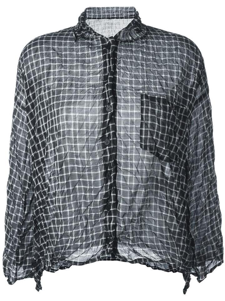 Pleats Please By Issey Miyake Grid Print Shirt, Women's, Size: 5, Black, Polyester