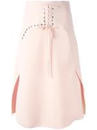 Carven Lace-up Detailing A-line Skirt, Women's, Size: 36, Pink/purple, Polyester/acetate/viscose