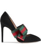 Gucci Suede Pumps With Removable Web Bow - Black