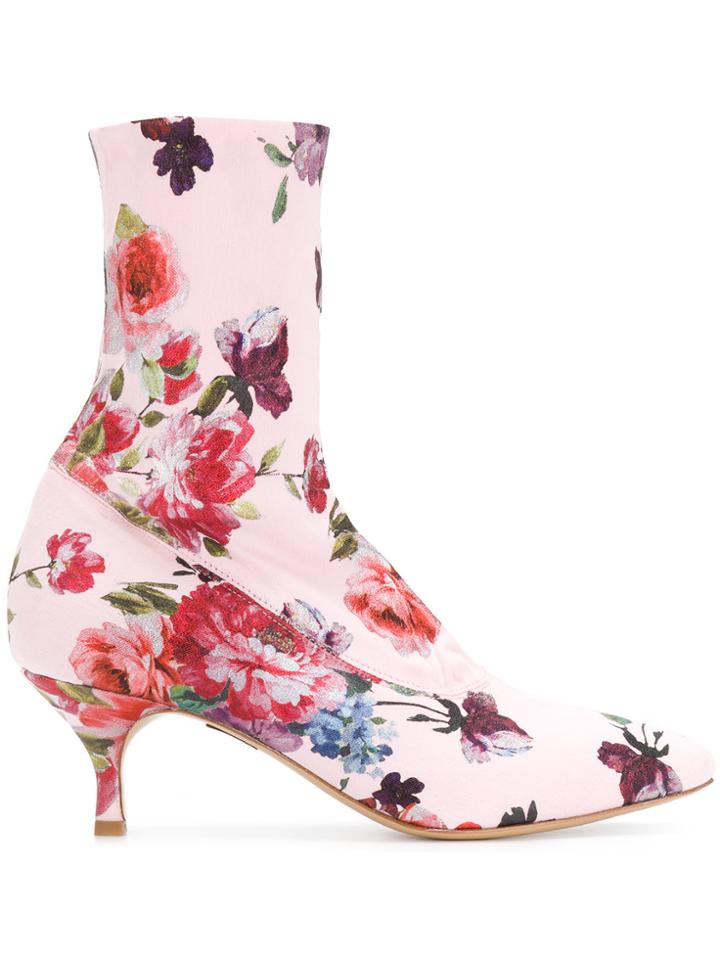 Strategia Floral Print Sock Boots - Pink & Purple