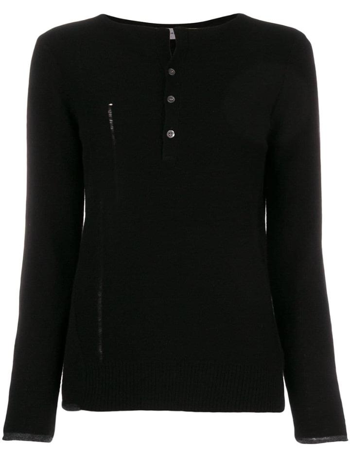 Raquel Allegra Colour Block Henley Top - Black