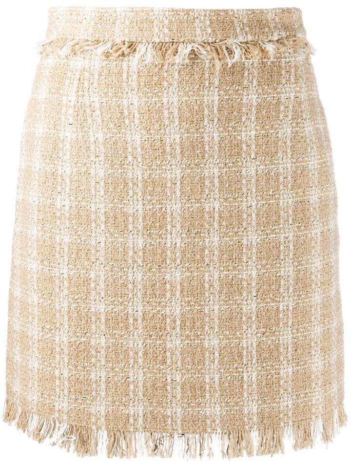 Msgm Fringed Check Skirt - Neutrals