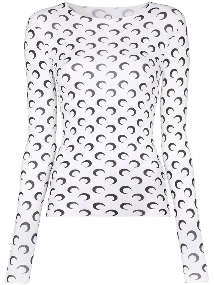 Marine Serre Crescent Moon-print Jersey Top - White