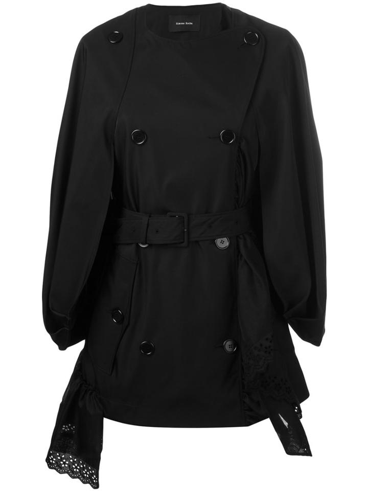 Simone Rocha Double-breasted Loose-fit Coat, Women's, Size: 8, Black, Polyamide/cotton/acetate