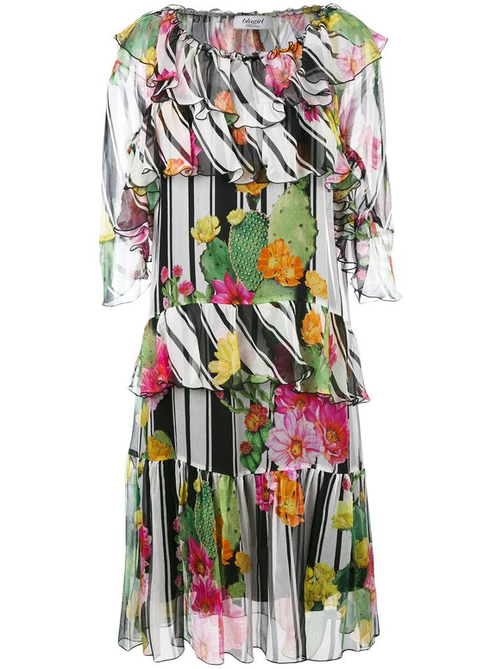 Blugirl - Floral Print Ruffled Dress - Women - Silk - 40, White, Silk