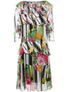Blugirl - Floral Print Ruffled Dress - Women - Silk - 40, White, Silk