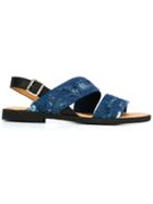Mm6 Maison Margiela Frayed Denim Sandals, Women's, Size: 39.5, Blue, Cotton/leather/rubber