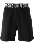 Versus Logo Waistband Track Shorts, Men's, Size: Xs, Black, Cotton/polyester/spandex/elastane