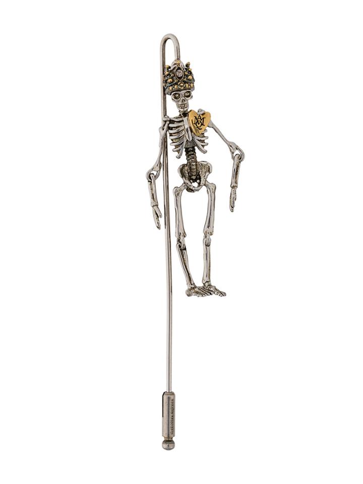 Alexander Mcqueen Crowned Skeleton Brooch - Grey