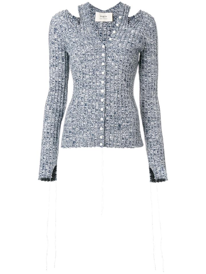 Ports 1961 Ribbed Cut-out Cardigan - Blue