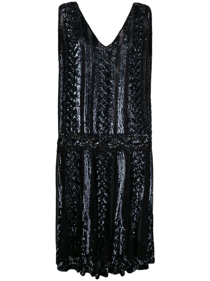 William Vintage Sequinned V-neck Dress - Black