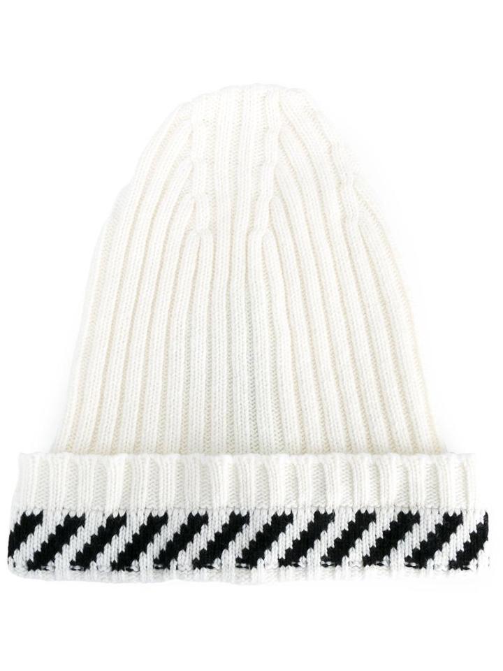 Off-white Diagonal Stripe Beanie, Men's, Black, Virgin Wool/viscose/polyamide/cashmere